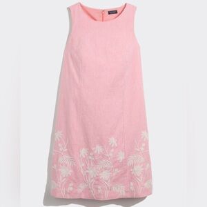 NWT Linen Vineyard Vines Pink Shift Dress with White Embroidery